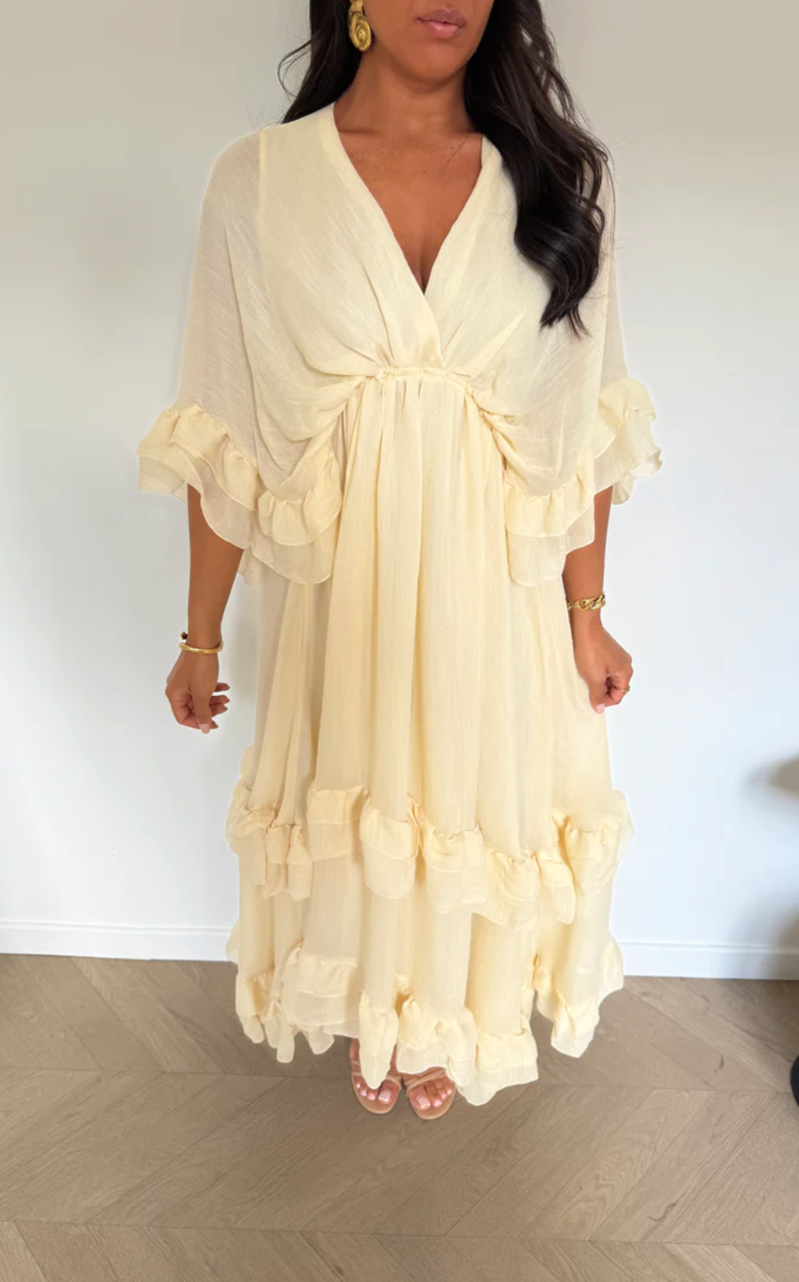 LORETA Ruffle Maxi Dress – Cream
