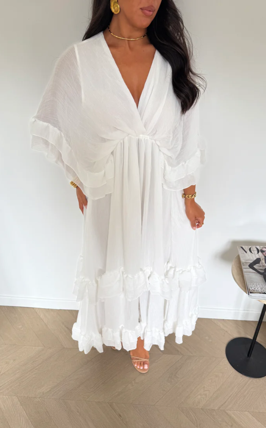 LORETA Ruffle Maxi Dress – White