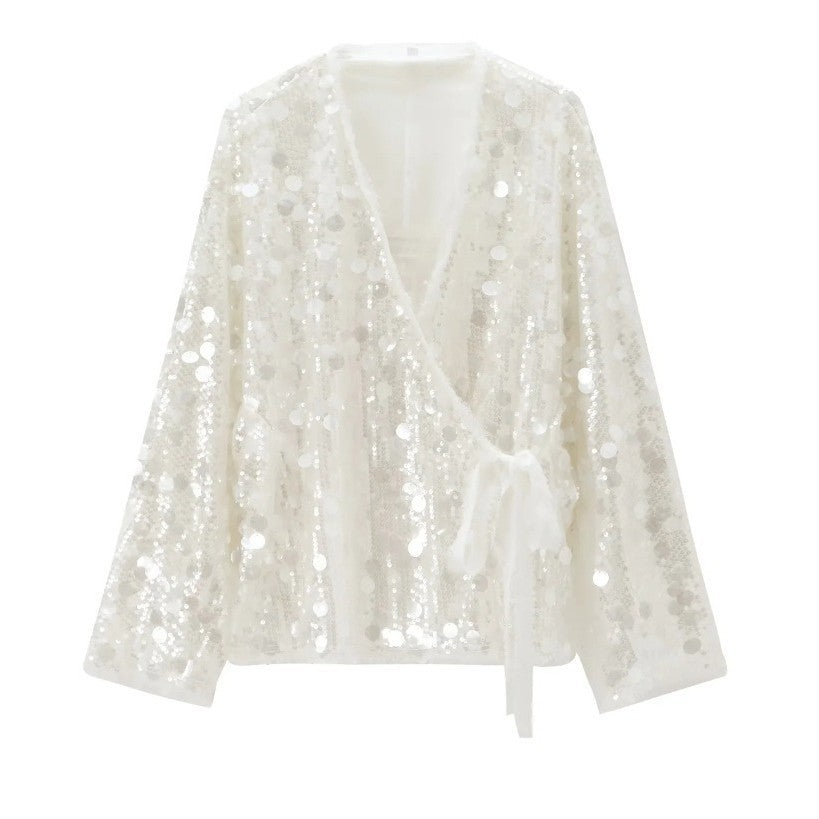 Sequin Decorative Kimono Long Sleeve Coat