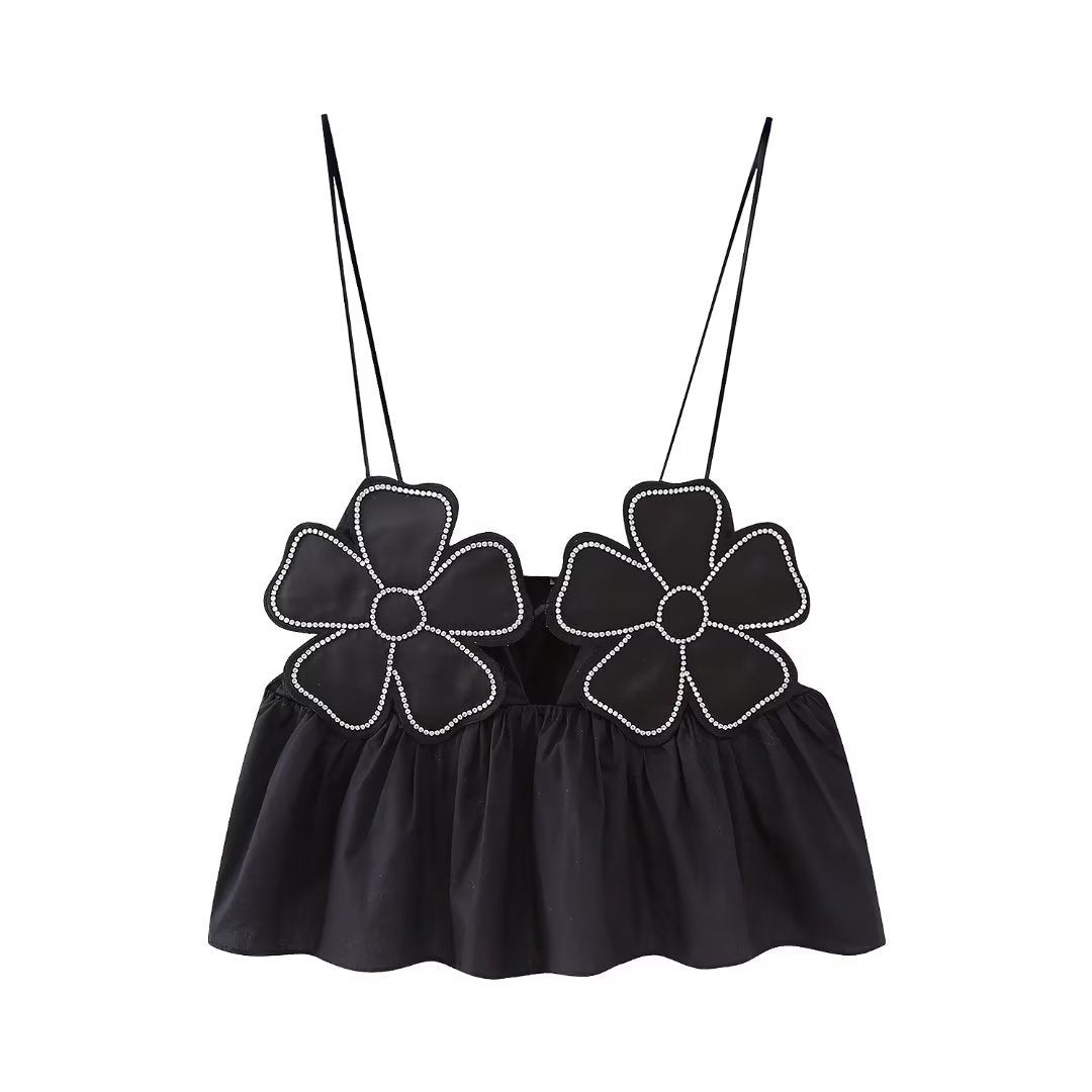 Women's European And American Style Flower Decoration Short Camisole Top