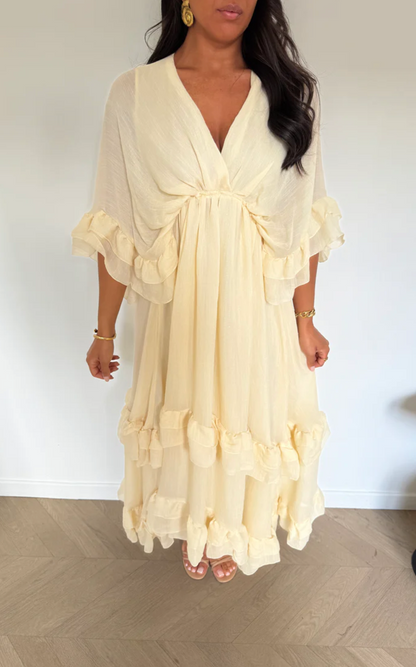 LORETA Ruffle Maxi Dress – Cream