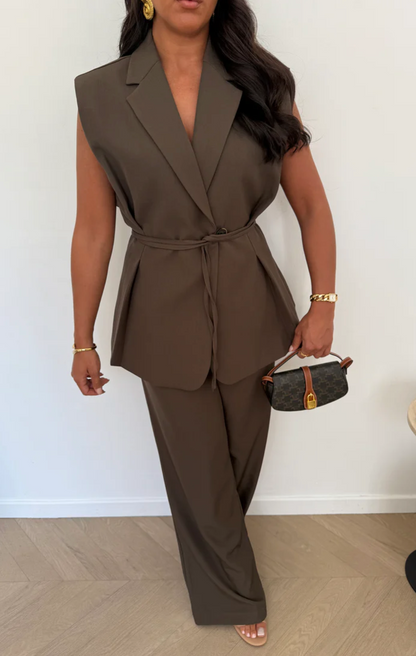 AVA Sleeveless Belted Blazer