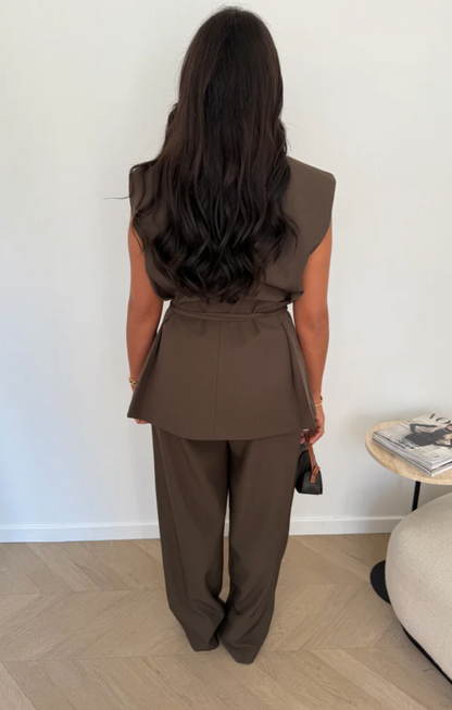 AVA Sleeveless Belted Blazer