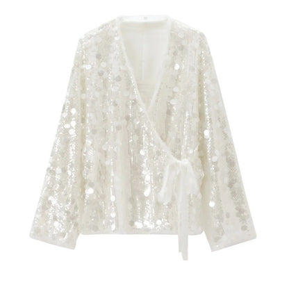 Sequin Decorative Kimono Long Sleeve Coat