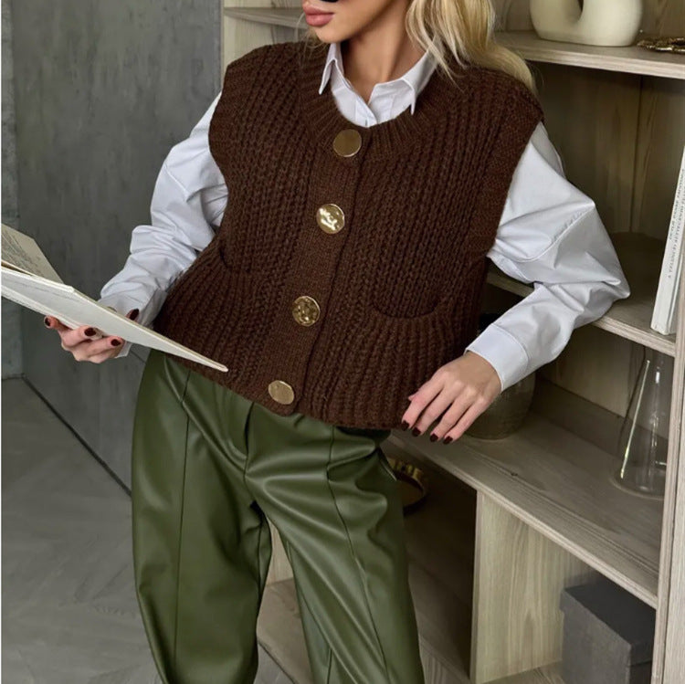 Women's Button Thick Knitted Short Cardigan